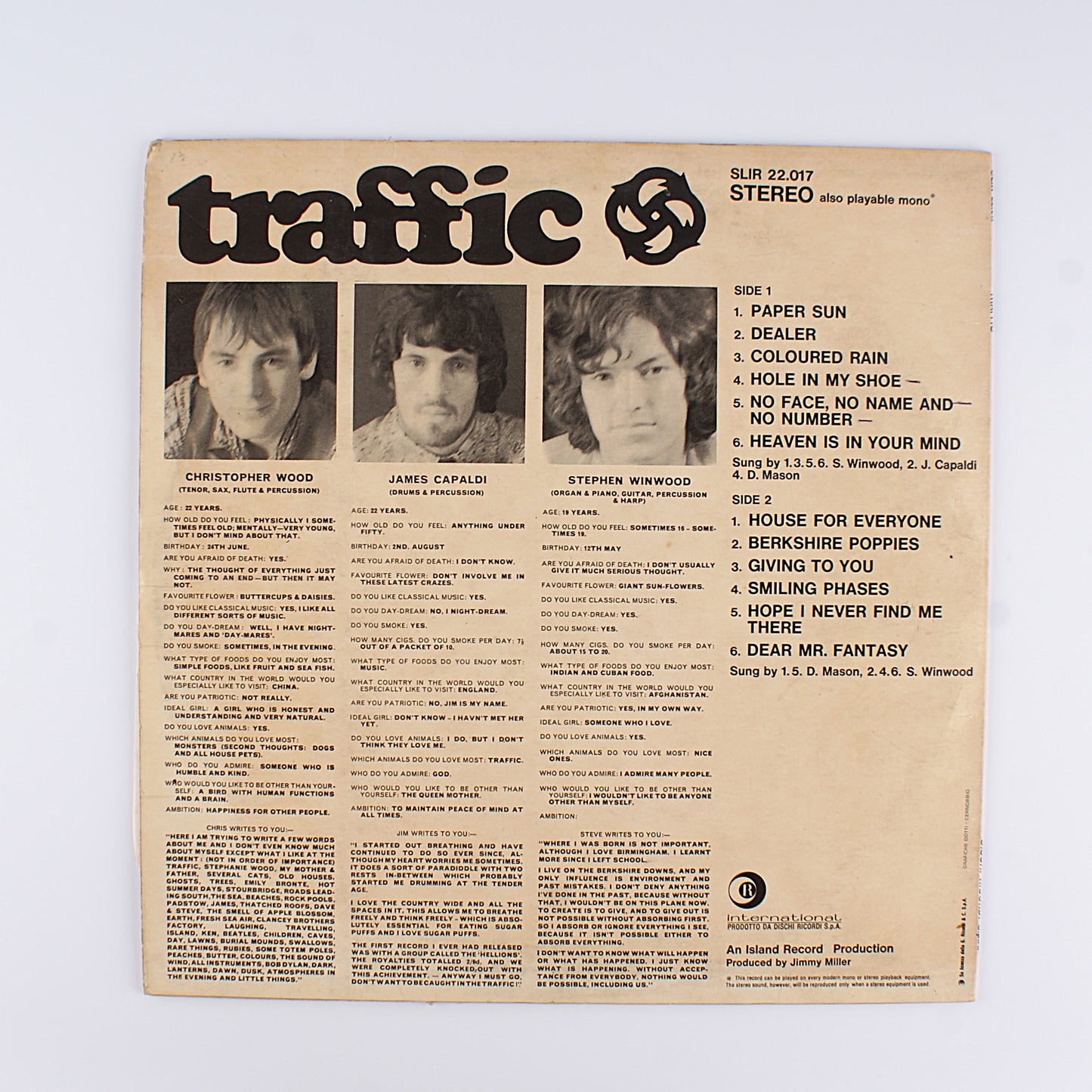 Traffic - same  - 1st album - Ricordi 1968