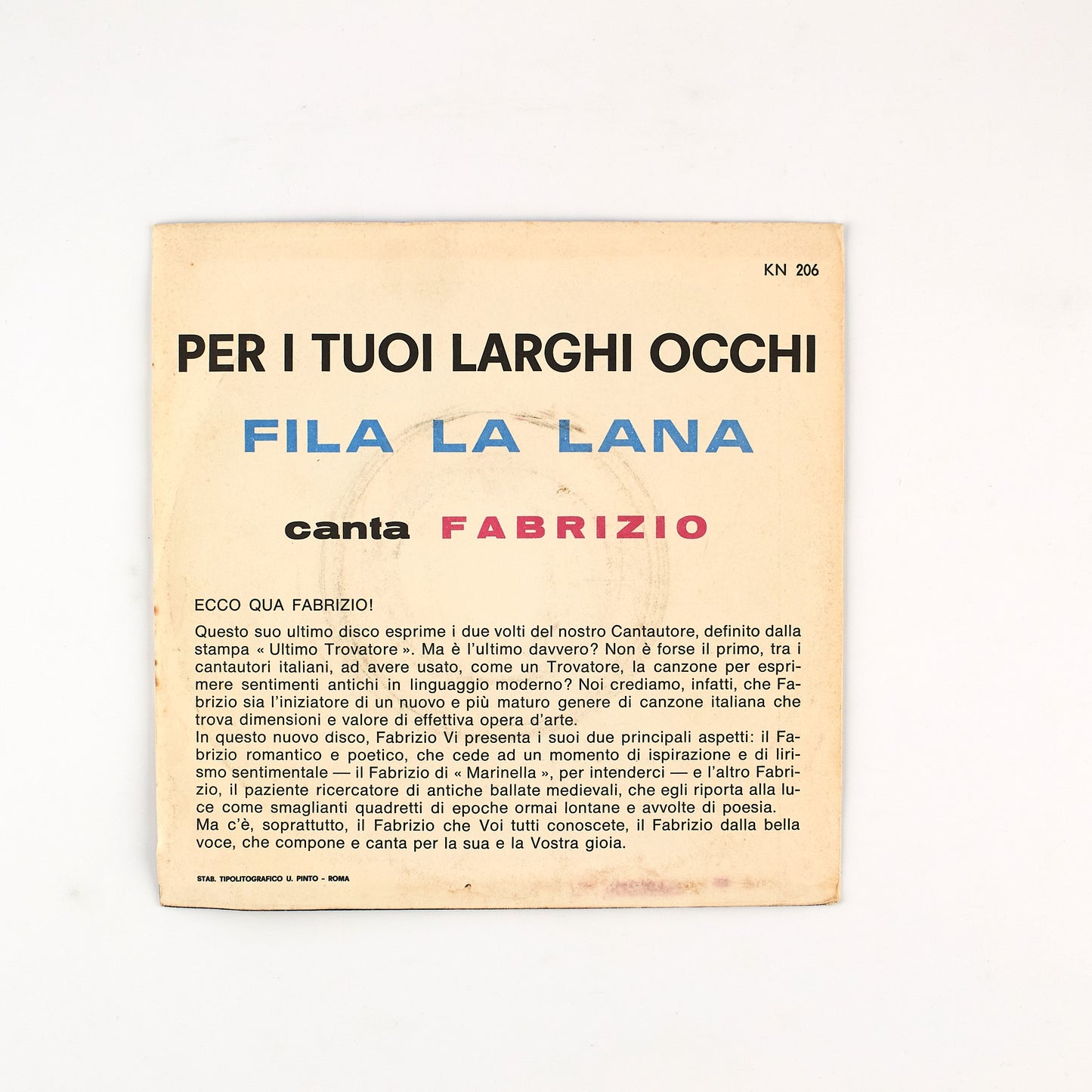 Fabrizio De Andrè - Per i tuoi larghi occhi / Fila la lana - Karim KN 206 - 1965