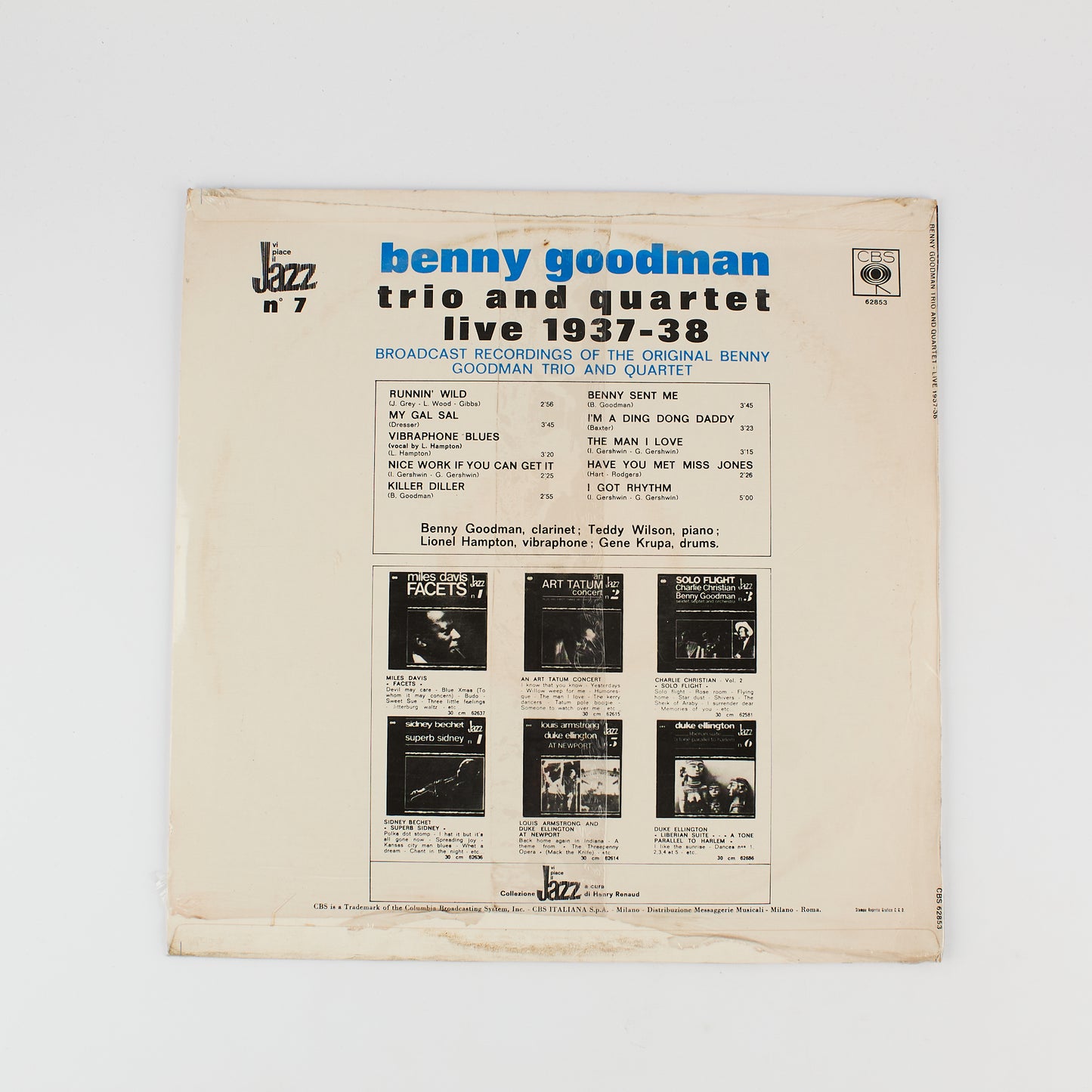 Benny Goodman trio and quartet - Live 1937-38 - 12' CBS - SIGILLATO / SEALED - Jazz